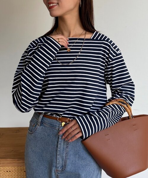 Chez toi（シェトワ）の「スクエアボーダーカットソー（Tシャツ/カットソー・レディース・アイボリー/ネイビー/ホワイト・FREE）」の11枚目の写真