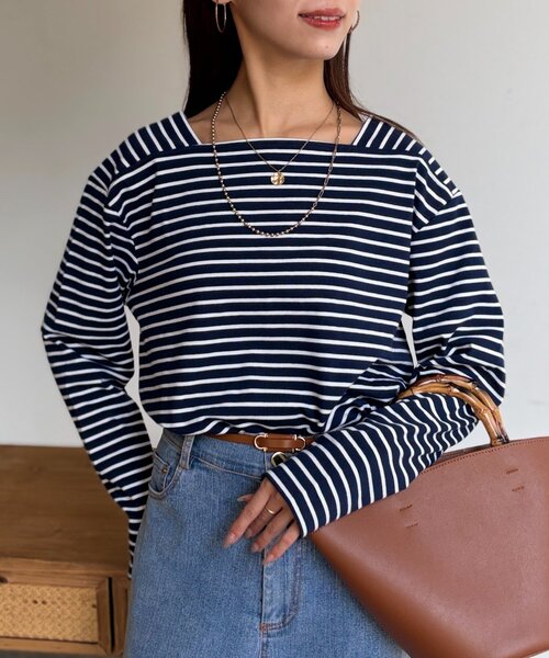 Chez toi（シェトワ）の「スクエアボーダーカットソー（Tシャツ/カットソー・レディース・アイボリー/ネイビー/ホワイト・FREE）」の10枚目の写真