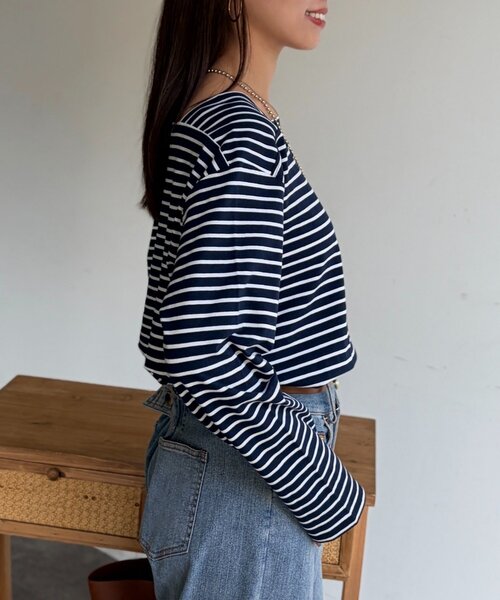 Chez toi（シェトワ）の「スクエアボーダーカットソー（Tシャツ/カットソー・レディース・アイボリー/ネイビー/ホワイト・FREE）」の9枚目の写真