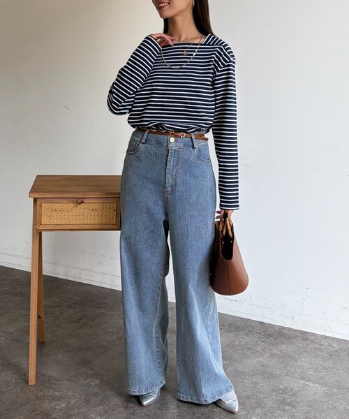 Chez toi（シェトワ）の「スクエアボーダーカットソー（Tシャツ/カットソー・レディース・アイボリー/ネイビー/ホワイト・FREE）」の6枚目の写真