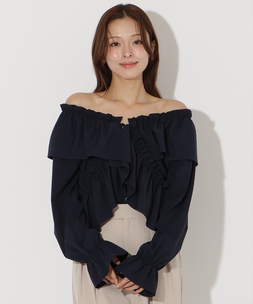 AND COUTURE(アンドクチュール)の「フリルクロスブラウス(シャツ/ブラウス・レディース・イエロー/ネイビー/オフホワイト・FREE)」の3枚目の写真