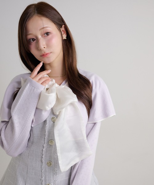 Seemi. byNICECLAUP（ シーミーバイナイスクラップ）の「【Seemi.】ケープ付きアイレットカーディガン（カーディガン/ボレロ・レディース・アイボリー/ベージュ/ラベンダー・FREE）」の3枚目の写真