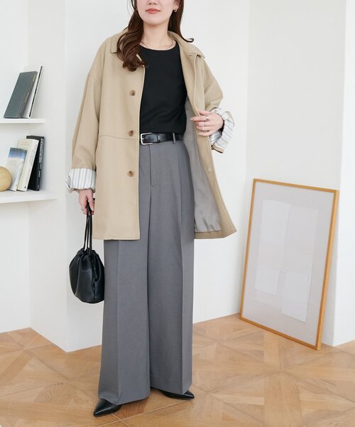 DISCOAT（ディスコート）の「とろみ2タックワイドパンツ《WEB限定カラーあり》（スラックス・レディース・ダークブラウン/ベージュ系その他/グレー/グレイッシュベージュ/ブラック/アイボリー/ネイビー・ML/MEDIUM/PS/TM/LARGE/SMALL）」の20枚目の写真