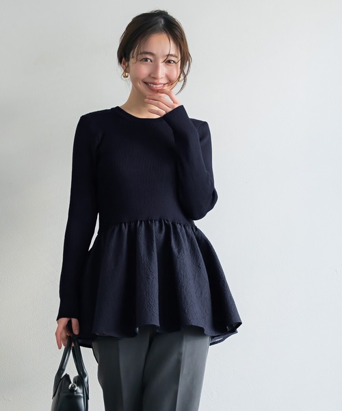 coca（coca）（コカ）の「エンボスドッキングフレアニット（ニット/セーター・レディース・ブラック/ネイビー・L/M/S）」の8枚目の写真