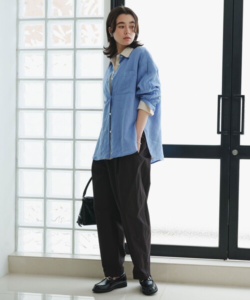 green label relaxing（グリーンレーベルリラクシング）の「【結論シリーズ】リネン2WAYシャツ［size SHORTあり］（シャツ/ブラウス・レディース・ナチュラル/ライトブルー/ライトピンク/ブラウン/ライム/ダークグレー/その他1・FREE/SHORT）」の12枚目の写真