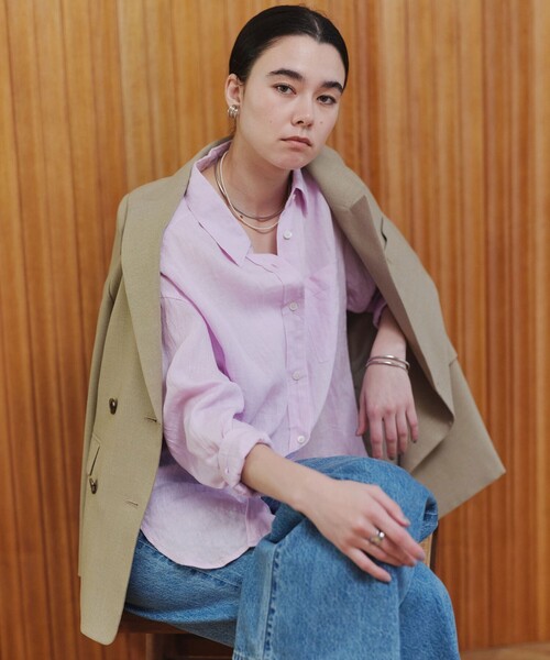 green label relaxing（グリーンレーベルリラクシング）の「【結論シリーズ】リネン2WAYシャツ［size SHORTあり］（シャツ/ブラウス・レディース・ナチュラル/ライトブルー/ライトピンク/ブラウン/ライム/ダークグレー/その他1・FREE/SHORT）」の14枚目の写真