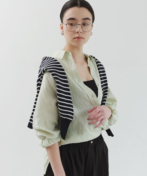 green label relaxing（グリーンレーベルリラクシング）の「［size SHORTあり］リネン2WAYシャツ（シャツ/ブラウス・レディース・ナチュラル/ライトブルー/ライトピンク/ブラウン/ライム/ダークグレー/その他1・FREE/SHORT）」の12枚目の写真