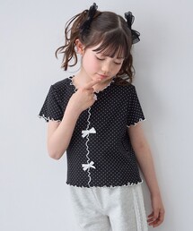 ANOMARY リボン付きTシャツ 半袖 25日まで値下げ✨ 一部店舗/WEB先行販売アイテム】ドット×リボン 半袖Tシャツ（Tシャツ