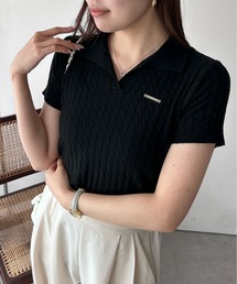【26年春夏新作】スキッパー襟 ケーブルリブブローチ付き サマーニット