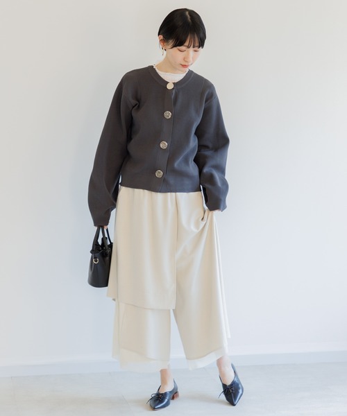 Paradise Picnic（パラダイスピクニック）の「ビッグ釦ダイバーニットカーディガン（カーディガン/ボレロ・レディース・アイボリー/ブラック/チャコールグレー・FREE）」の22枚目の写真