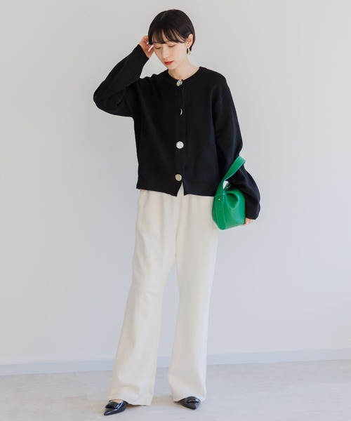 Paradise Picnic（パラダイスピクニック）の「ビッグ釦ダイバーニットカーディガン（カーディガン/ボレロ・レディース・アイボリー/ブラック/チャコールグレー・FREE）」の16枚目の写真