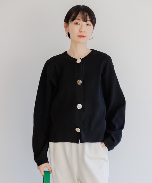 Paradise Picnic（パラダイスピクニック）の「ビッグ釦ダイバーニットカーディガン（カーディガン/ボレロ・レディース・アイボリー/ブラック/チャコールグレー・FREE）」の17枚目の写真