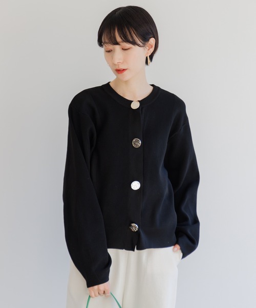 Paradise Picnic（パラダイスピクニック）の「ビッグ釦ダイバーニットカーディガン（カーディガン/ボレロ・レディース・アイボリー/ブラック/チャコールグレー・FREE）」の18枚目の写真