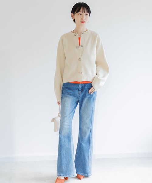 Paradise Picnic（パラダイスピクニック）の「ビッグ釦ダイバーニットカーディガン（カーディガン/ボレロ・レディース・アイボリー/ブラック/チャコールグレー・FREE）」の20枚目の写真