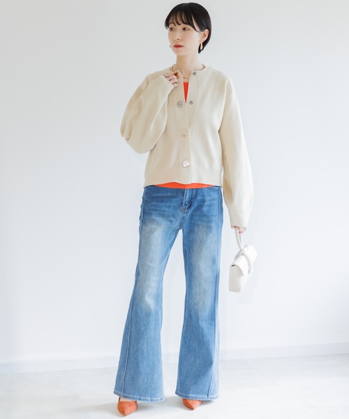 Paradise Picnic（パラダイスピクニック）の「ビッグ釦ダイバーニットカーディガン（カーディガン/ボレロ・レディース・アイボリー/ブラック/チャコールグレー・FREE）」の12枚目の写真