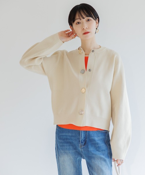 Paradise Picnic（パラダイスピクニック）の「ビッグ釦ダイバーニットカーディガン（カーディガン/ボレロ・レディース・アイボリー/ブラック/チャコールグレー・FREE）」の13枚目の写真