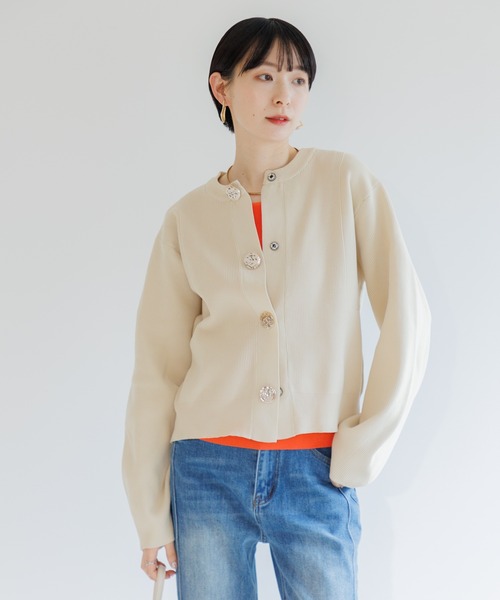 Paradise Picnic（パラダイスピクニック）の「ビッグ釦ダイバーニットカーディガン（カーディガン/ボレロ・レディース・アイボリー/ブラック/チャコールグレー・FREE）」の14枚目の写真