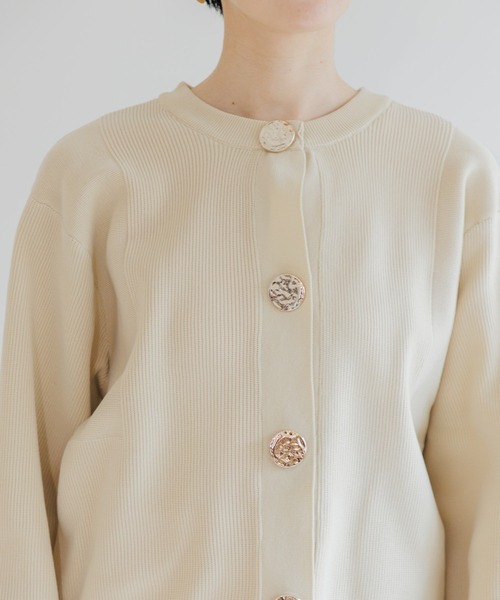 Paradise Picnic（パラダイスピクニック）の「ビッグ釦ダイバーニットカーディガン（カーディガン/ボレロ・レディース・アイボリー/ブラック/チャコールグレー・FREE）」の8枚目の写真