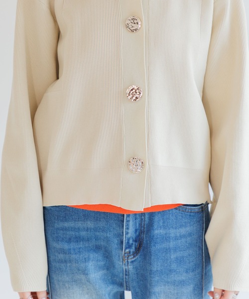 Paradise Picnic（パラダイスピクニック）の「ビッグ釦ダイバーニットカーディガン（カーディガン/ボレロ・レディース・アイボリー/ブラック/チャコールグレー・FREE）」の11枚目の写真