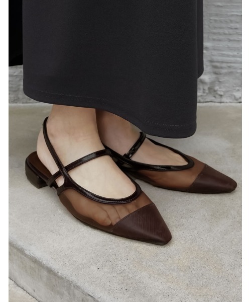 Re:EDIT（リエディ）の「シアーメッシュポインテッドトゥ細ストラップミュールサンダル（パンプス・レディース・ブラウン/ブラック・X-LARGE/LARGE/MEDIUM/SMALL）」の2枚目の写真