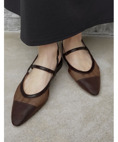 Re:EDIT（リエディ）の「シアーメッシュポインテッドトゥ細ストラップミュールサンダル（パンプス・レディース・ブラウン/ブラック・X-LARGE/LARGE/MEDIUM/SMALL）」の14枚目の写真