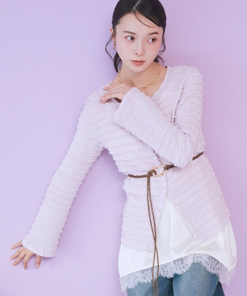 earth music&ecology(アースミュージックアンドエコロジー)の「【2026SS/先行予約】シャーリングカットカーディガン(カーディガン/ボレロ・レディース・ピンク/ブラック/アイボリー/ミント・FREE)」の4枚目の写真