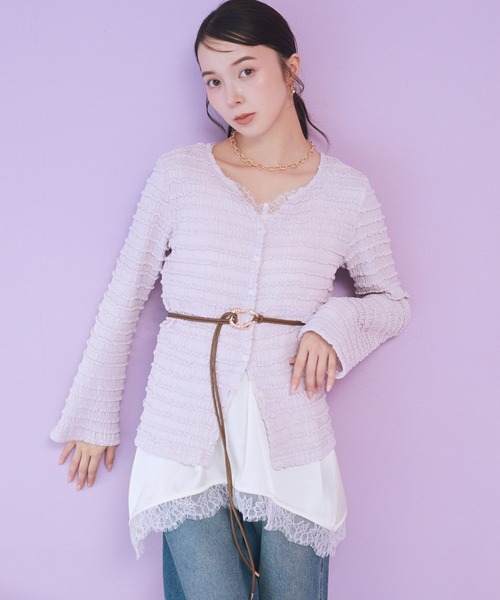 earth music&ecology(アースミュージックアンドエコロジー)の「【2026SS/先行予約】シャーリングカットカーディガン(カーディガン/ボレロ・レディース・ピンク/ブラック/アイボリー/ミント・FREE)」の6枚目の写真