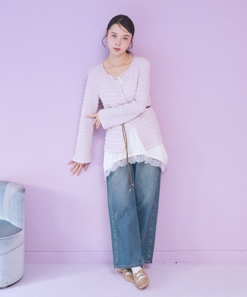 earth music&ecology(アースミュージックアンドエコロジー)の「【2026SS/先行予約】シャーリングカットカーディガン(カーディガン/ボレロ・レディース・ピンク/ブラック/アイボリー/ミント・FREE)」の8枚目の写真