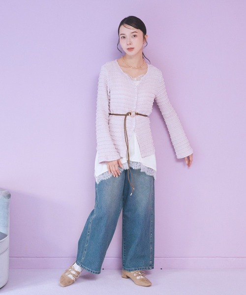 earth music&ecology(アースミュージックアンドエコロジー)の「【2026SS/先行予約】シャーリングカットカーディガン(カーディガン/ボレロ・レディース・ピンク/ブラック/アイボリー/ミント・FREE)」の9枚目の写真