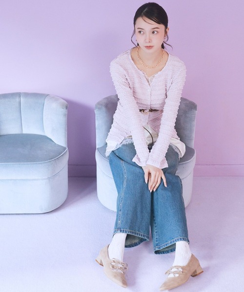 earth music&ecology(アースミュージックアンドエコロジー)の「【2026SS/先行予約】シャーリングカットカーディガン(カーディガン/ボレロ・レディース・ピンク/ブラック/アイボリー/ミント・FREE)」の7枚目の写真