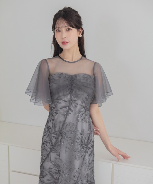 セール】【LEJA】フラワースパンコールチュールフレアスリーブ