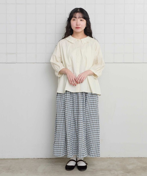 l'atelier du savon（アトリエドサボン）の「ちぢみギンガム　くしゅくしゅスカート（スカート・レディース・ブラック/レッド・FREE）」の13枚目の写真