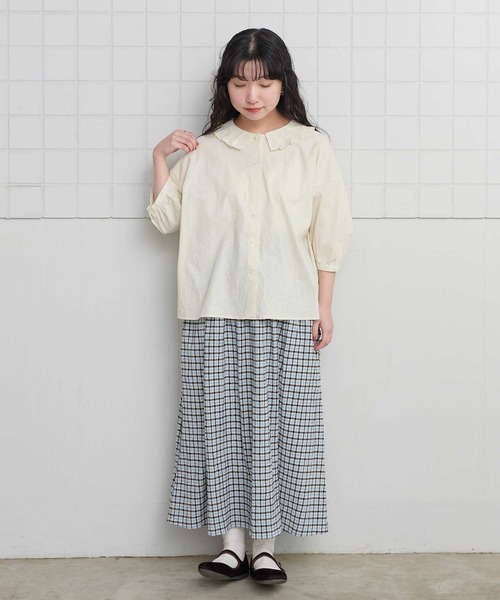 l'atelier du savon（アトリエドサボン）の「ちぢみギンガム　くしゅくしゅスカート（スカート・レディース・ブラック/レッド・FREE）」の11枚目の写真