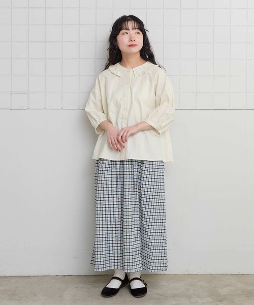 l'atelier du savon（アトリエドサボン）の「ちぢみギンガム　くしゅくしゅスカート（スカート・レディース・ブラック/レッド・FREE）」の10枚目の写真