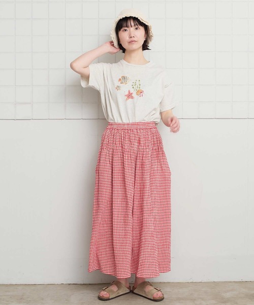 l'atelier du savon（アトリエドサボン）の「ちぢみギンガム　くしゅくしゅスカート（スカート・レディース・ブラック/レッド・FREE）」の22枚目の写真