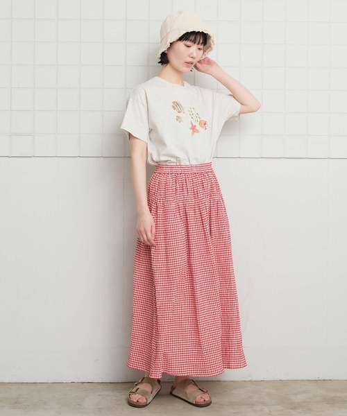 l'atelier du savon（アトリエドサボン）の「ちぢみギンガム　くしゅくしゅスカート（スカート・レディース・ブラック/レッド・FREE）」の21枚目の写真