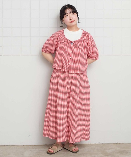 l'atelier du savon（アトリエドサボン）の「ちぢみギンガム　くしゅくしゅスカート（スカート・レディース・ブラック/レッド・FREE）」の19枚目の写真