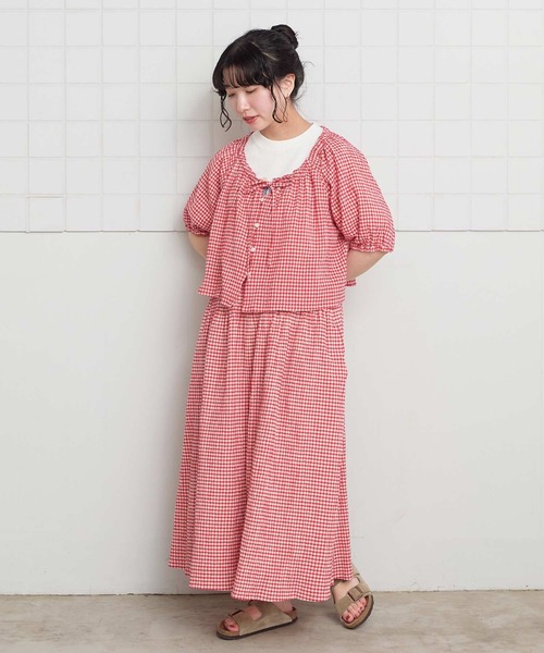 l'atelier du savon（アトリエドサボン）の「ちぢみギンガム　くしゅくしゅスカート（スカート・レディース・ブラック/レッド・FREE）」の18枚目の写真
