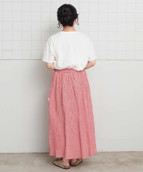 l'atelier du savon（アトリエドサボン）の「ちぢみギンガム　くしゅくしゅスカート（スカート・レディース・ブラック/レッド・FREE）」の16枚目の写真