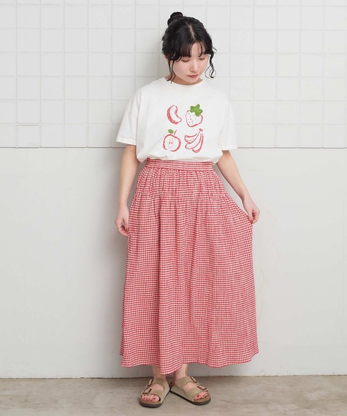 l'atelier du savon（アトリエドサボン）の「ちぢみギンガム　くしゅくしゅスカート（スカート・レディース・ブラック/レッド・FREE）」の14枚目の写真