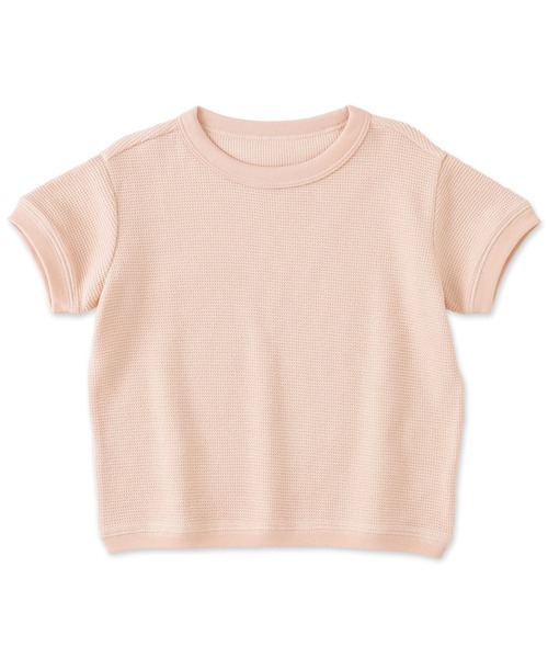 無印良品（ムジルシリョウヒン）の「ベビー　あたまするっとワッフル編みクルーネック半袖Ｔシャツ（Tシャツ/カットソー・キッズ・ピンク系/キナリ/イエロー/カーキ系/ブルー系/グレー系・80/90/100）」の6枚目の写真