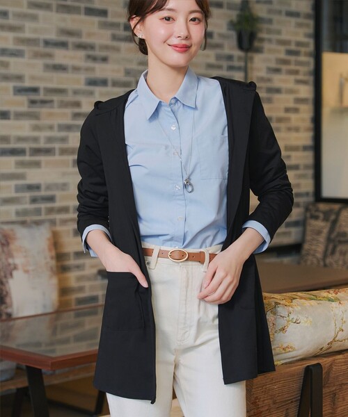 Tiaclasse(ティアクラッセ)の「【おのののかさん着用】「サマケア 」フード付きカットソーロングカーディガン(カーディガン/ボレロ・レディース・グレイッシュベージュ/ブラック/オフホワイト/ピンク・XXL/XL)」の2枚目の写真