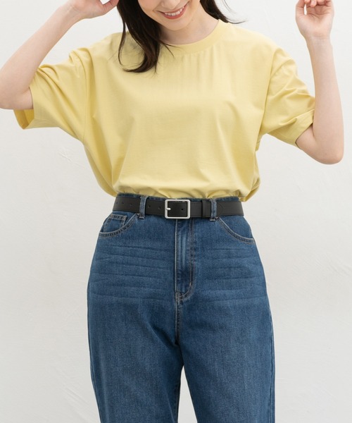 Honeys(ハニーズ)の「【ハニさら・接触冷感・UVカット・遮熱】きれいめTシャツ(Tシャツ/カットソー・レディース・ピンク/オフホワイト/イエロー/ブラック/グリーン/ベージュ/スミクロ/ブルー/ボルドー・LL/L/3L/M/SS/S)」の7枚目の写真
