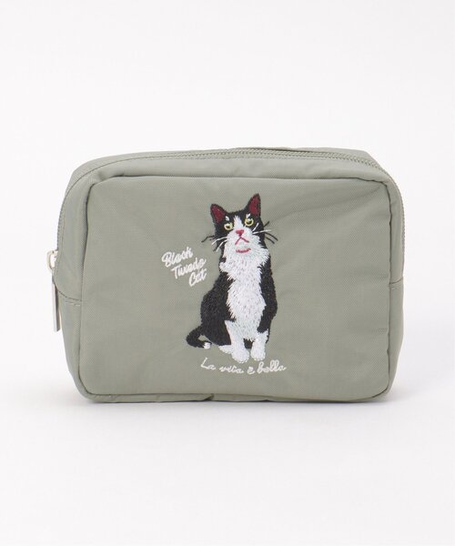 LBC(エルビーシー)の「アニマル刺繍ポーチ(ポーチ・レディース・グレー/グリーン・FREE)」の1枚目の写真