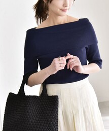 quaranciel:〈洗濯機可能〉オフショルダー ハーフスリーブ リブ ニット
