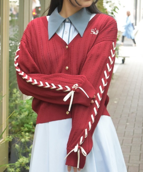axes femme(アクシーズファム)の「UVカット編み上げニットカーディガン(カーディガン/ボレロ・レディース・ホワイト/ピンク/ミント/チャコール/レッド/グレー・FREE)」の6枚目の写真