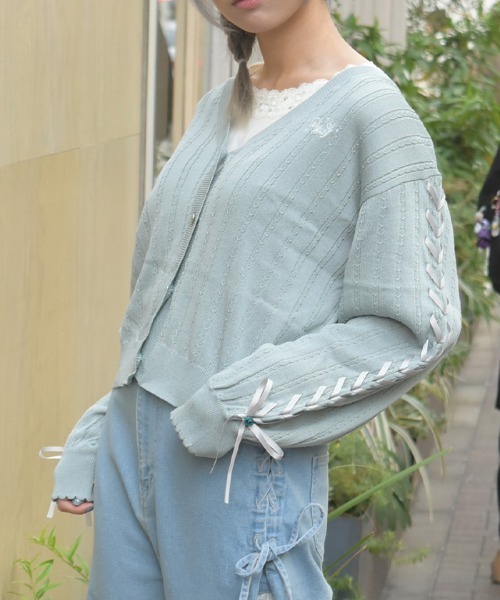 axes femme（アクシーズファム）の「ＵＶカット編み上げニットカーディガン（カーディガン/ボレロ・レディース・ホワイト/ピンク/ミント/チャコール・FREE）」の4枚目の写真