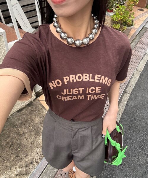 CIAOPANIC(チャオパニック)の「プリントリンガーロゴTシャツ(Tシャツ/カットソー・レディース・チャコールグレー/イエロー/ネイビー/レッド/グリーン/ブラウン・ONE SIZE)」の2枚目の写真