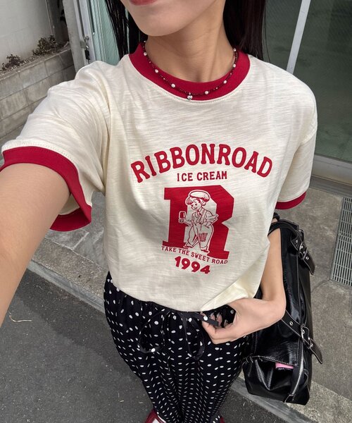 CIAOPANIC(チャオパニック)の「プリントリンガーロゴTシャツ(Tシャツ/カットソー・レディース・チャコールグレー/イエロー/ネイビー/レッド/グリーン/ブラウン・ONE SIZE)」の6枚目の写真