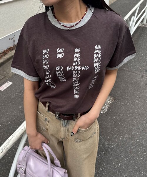 CIAOPANIC(チャオパニック)の「プリントリンガーロゴTシャツ(Tシャツ/カットソー・レディース・チャコールグレー/イエロー/ネイビー/レッド/グリーン/ブラウン・ONE SIZE)」の7枚目の写真